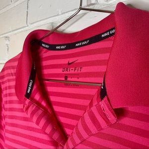 Nike Golf Dri Fit Red and Pink Striped Polo Dhurt